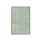 Flannel blanket with fish pattern on a light blue background