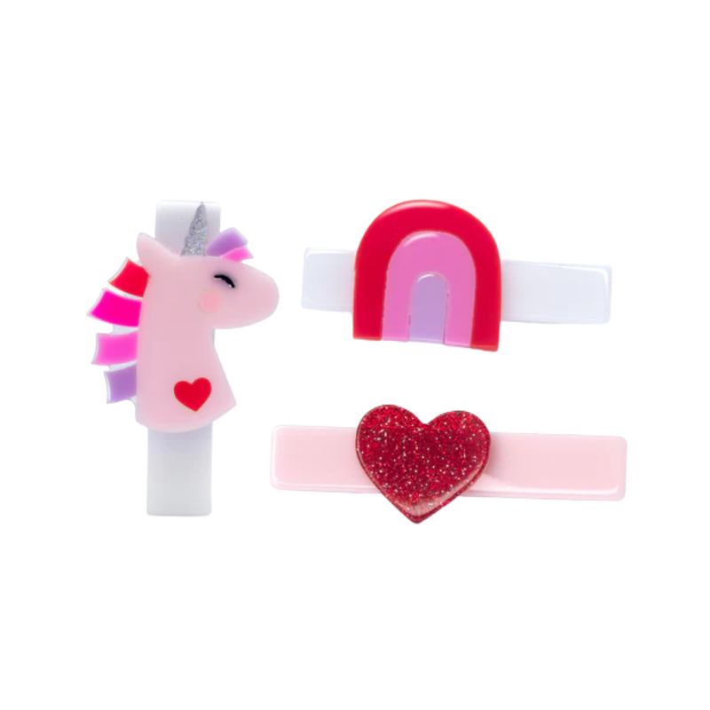 Unicorn Glitter Heart Hair Clips by Lilies & Roses NY