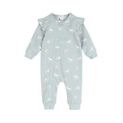 Baby Girls' Zipsuit - Unicorn Print on Cloud Blue by miles the label.