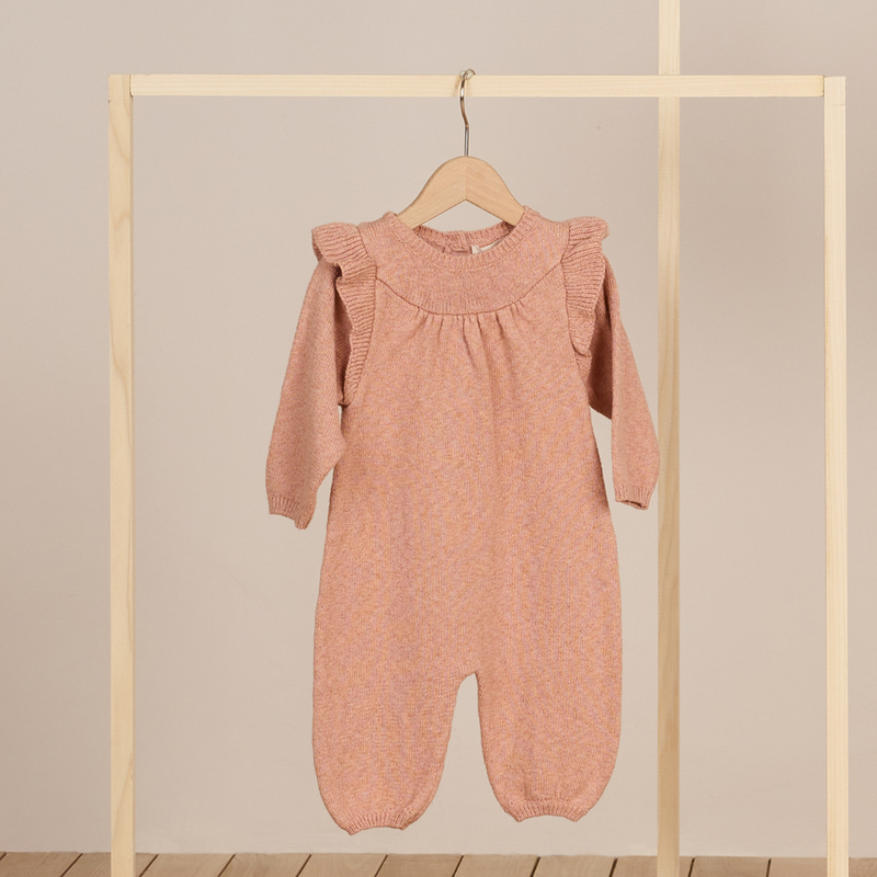 Long Sleeve Mira Knit Romper - Heathered Rose by Quincy Mae