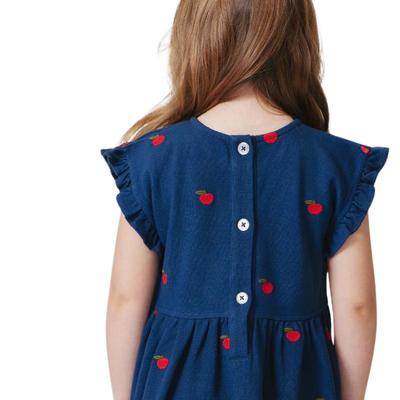 Adaline Ruffle Dress - Apples Embroidery by Pink Chicken