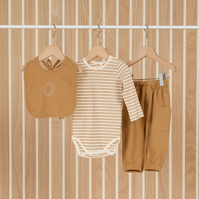 Ribbed Long Sleeve Bodysuit - Golden Stripe by Quincy Mae - FINAL SALE