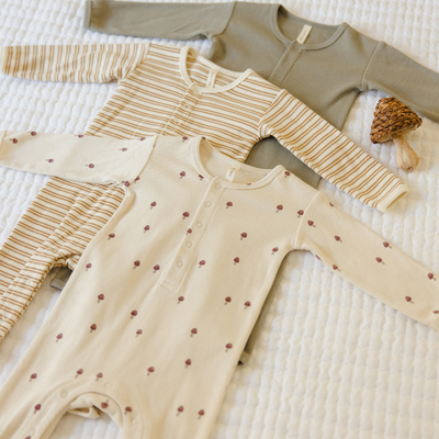 Ribbed Baby Jumpsuit - Mushrooms - Natural by Quincy Mae - FINAL SALE