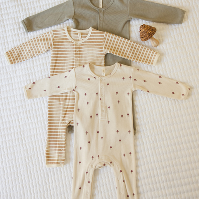 Ribbed Baby Jumpsuit - Mushrooms - Natural by Quincy Mae - FINAL SALE