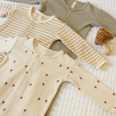 Ribbed Baby Jumpsuit - Mushrooms - Natural by Quincy Mae - FINAL SALE