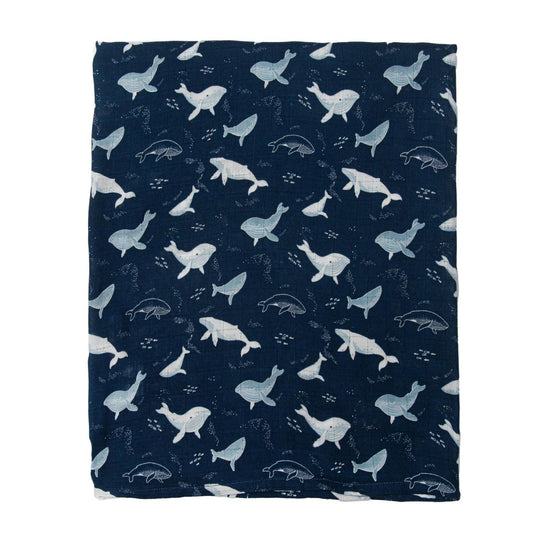 Luxe Muslin Swaddle - Whales by Loulou Lollipop