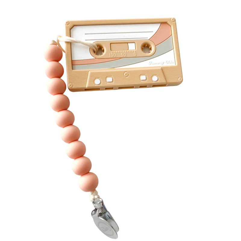 Cassette Tape Teether with Clip - Oatmeal by Gummy Chic