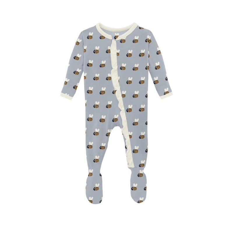 Print Footie with 2 Way Zipper - Pearl Blue Baby Bumblebee by Kickee Pants