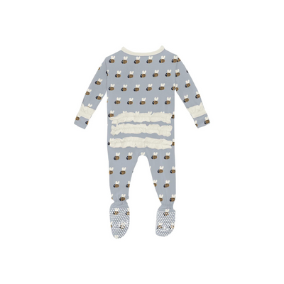 Print Footie with 2 Way Zipper - Pearl Blue Baby Bumblebee by Kickee Pants