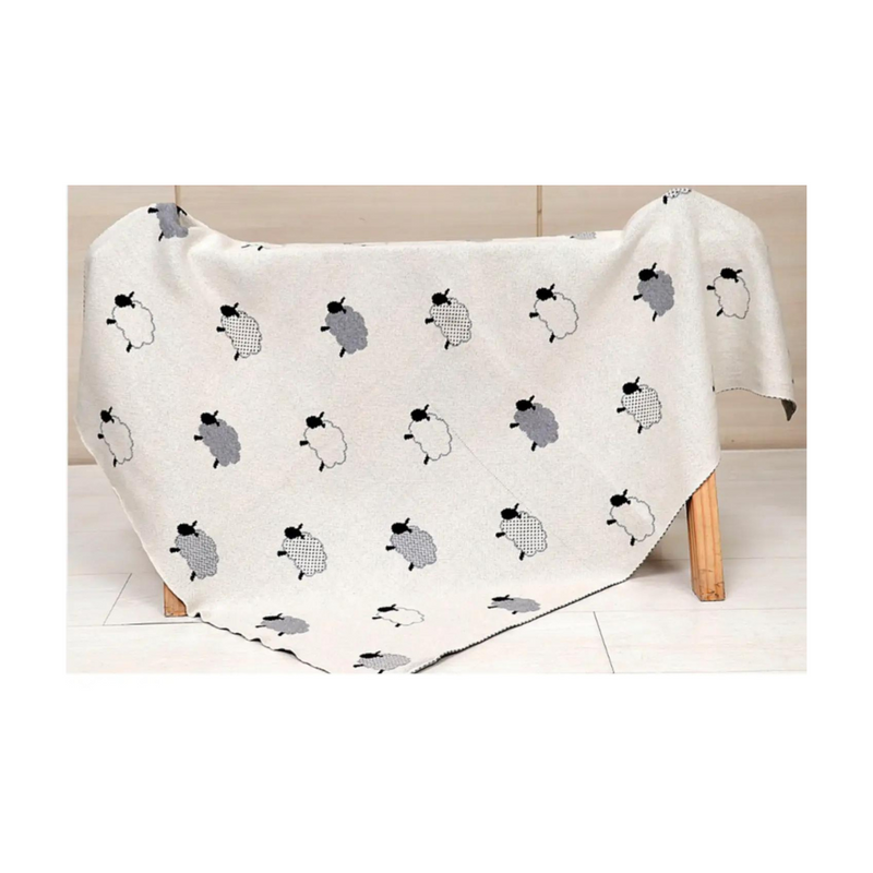 Organic Cotton Jacquard Sweater Knit Baby Blanket - Sheep by Viverano Organics