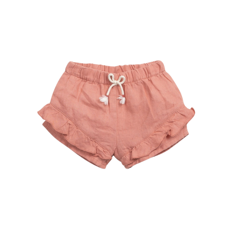 Linen Frill Shorts - Coral by Play Up