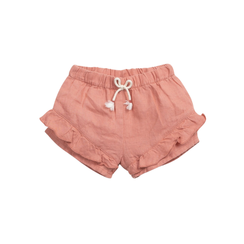 Linen Frill Shorts - Coral by Play Up - FINAL SALE