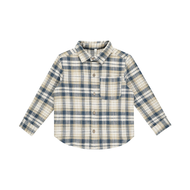 Collared Long Sleeve Shirt Indigo Plaid - Natural by Rylee + Cru