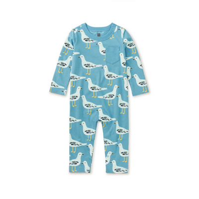 Long Sleeve Pocket Baby Romper - Squabble of Seagulls by Tea Collection FINAL SALE