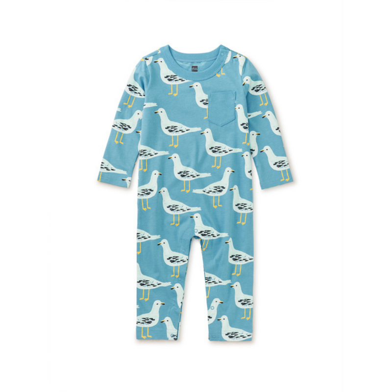 Long Sleeve Pocket Baby Romper - Squabble of Seagulls by Tea Collection FINAL SALE