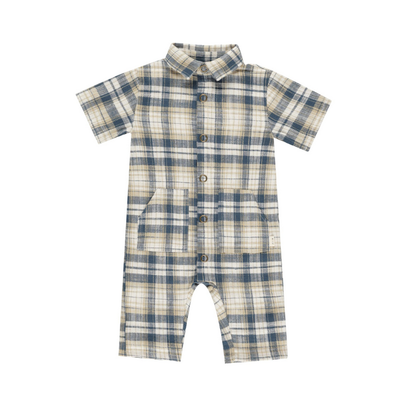 Rhett Jumpsuit Indigo Plaid - Natural by Rylee + Cru