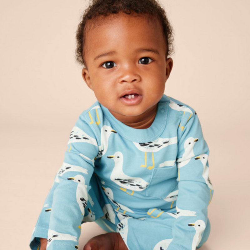 Long Sleeve Pocket Baby Romper - Squabble of Seagulls by Tea Collection FINAL SALE