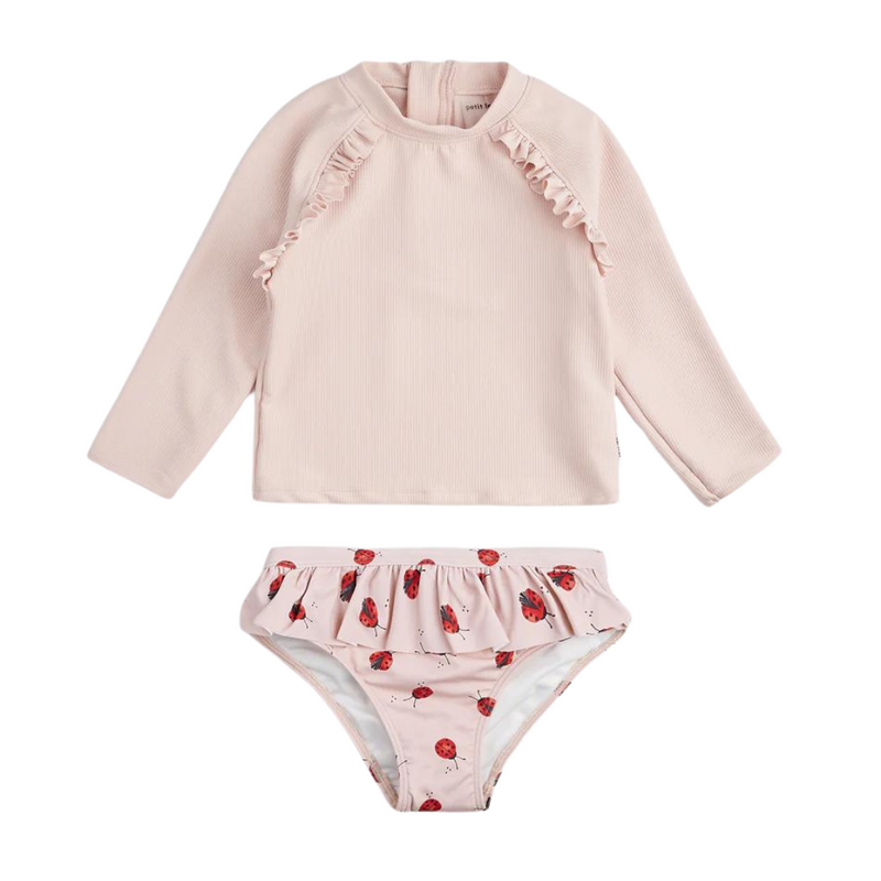 Ribbed Long-Sleeve Rose & Ladybug Rashguard Set by Petit Lem