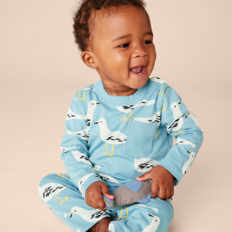 Long Sleeve Pocket Baby Romper - Squabble of Seagulls by Tea Collection FINAL SALE