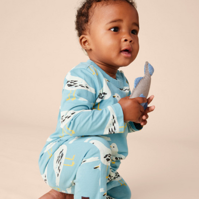 Long Sleeve Pocket Baby Romper - Squabble of Seagulls by Tea Collection FINAL SALE