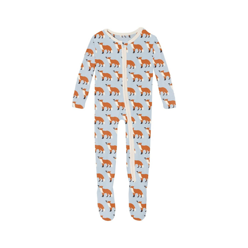 Print Footie with 2 Way Zipper - Illusion Blue Fox & The Crow by Kickee Pants