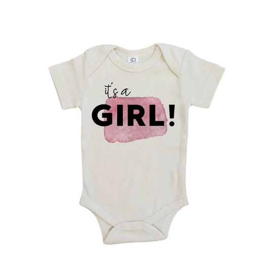 It's A Girl Pregnancy Announcement Organic Baby Onesie by Urban Baby Co.