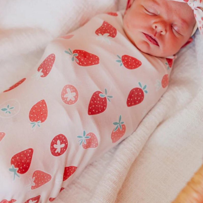 Knit Swaddle Blanket - Strawberry by Copper Pearl