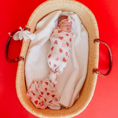 Knit Swaddle Blanket - Strawberry by Copper Pearl