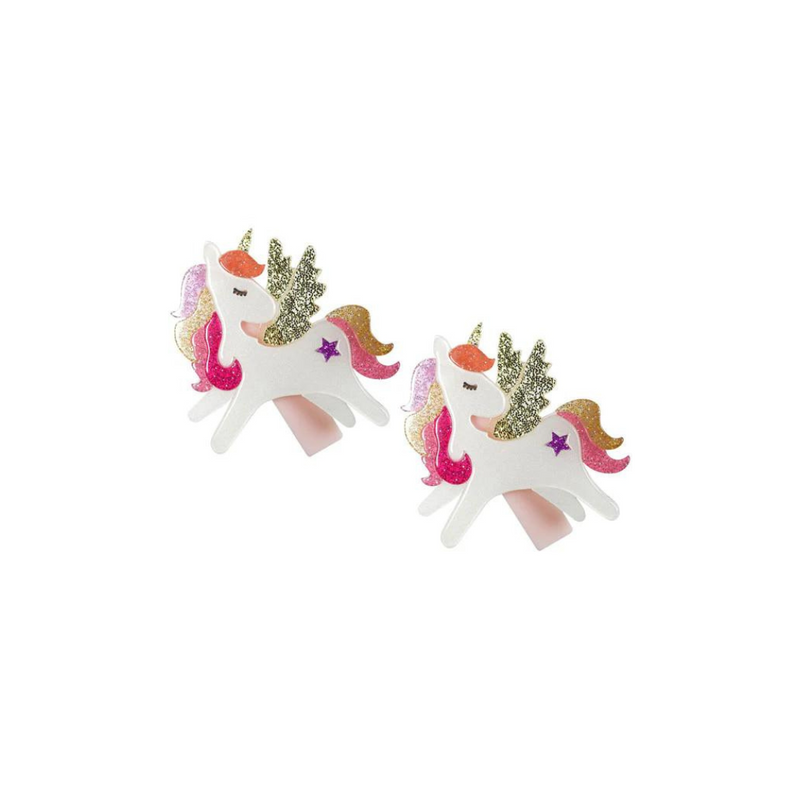 Unicorn Winged Coral Glitter Alligator Clips by Lilies & Roses NY