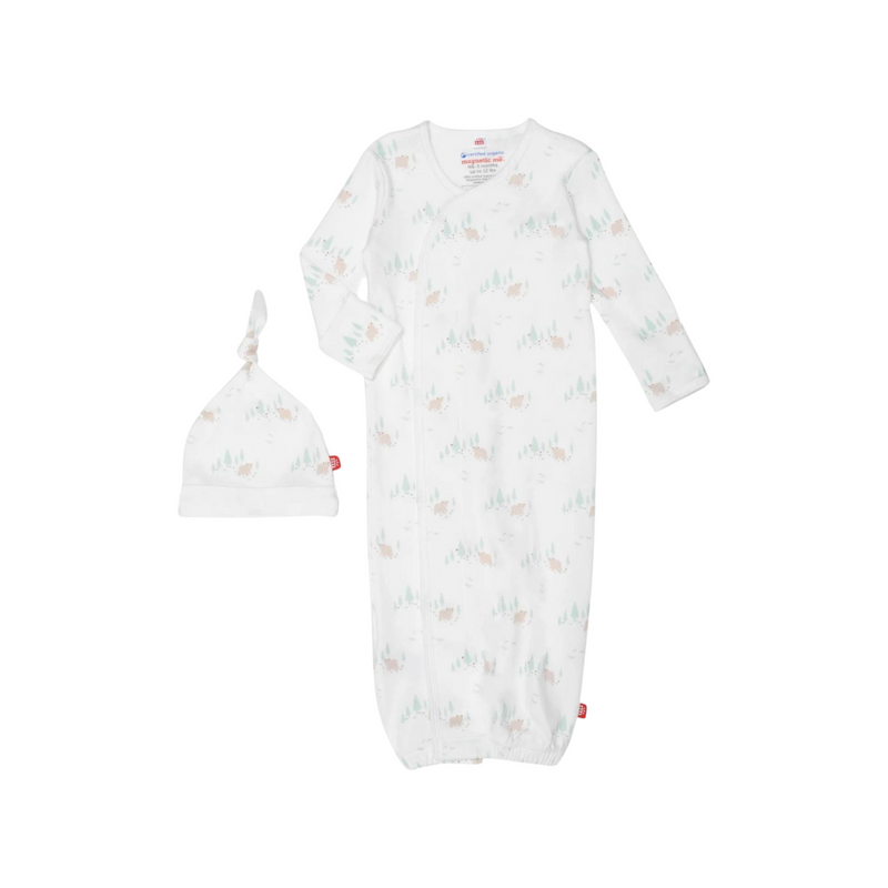 Babe in the Woods Organic Cotton Magnetic Cozy Sleeper Gown and Hat Set by Magnetic Me