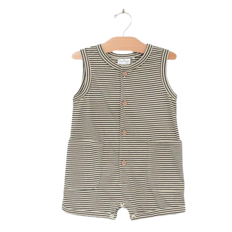 Stripe Henley Tank Short Romper - Charcoal by City Mouse