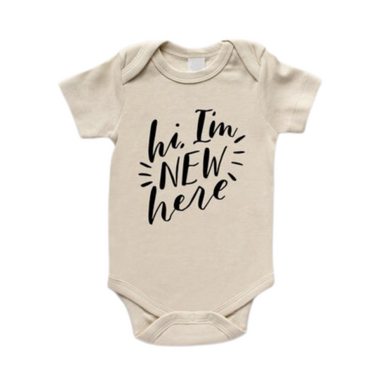 Hi I'm New Here Modern Organic Baby Bodysuit - Natural by Gladfolk