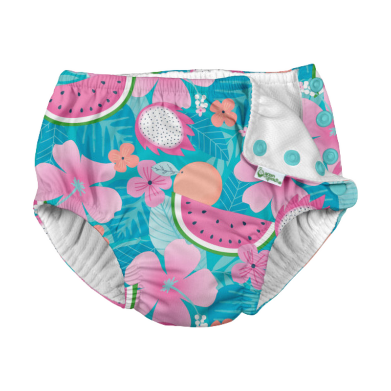 Snap Reusable Absorbent Swim Diaper - Aqua Tropical Print Floral by iPlay