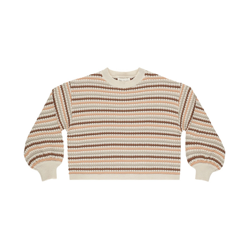 Boxy Crop Sweater Honeycomb Stripe - Natural by Rylee + Cru