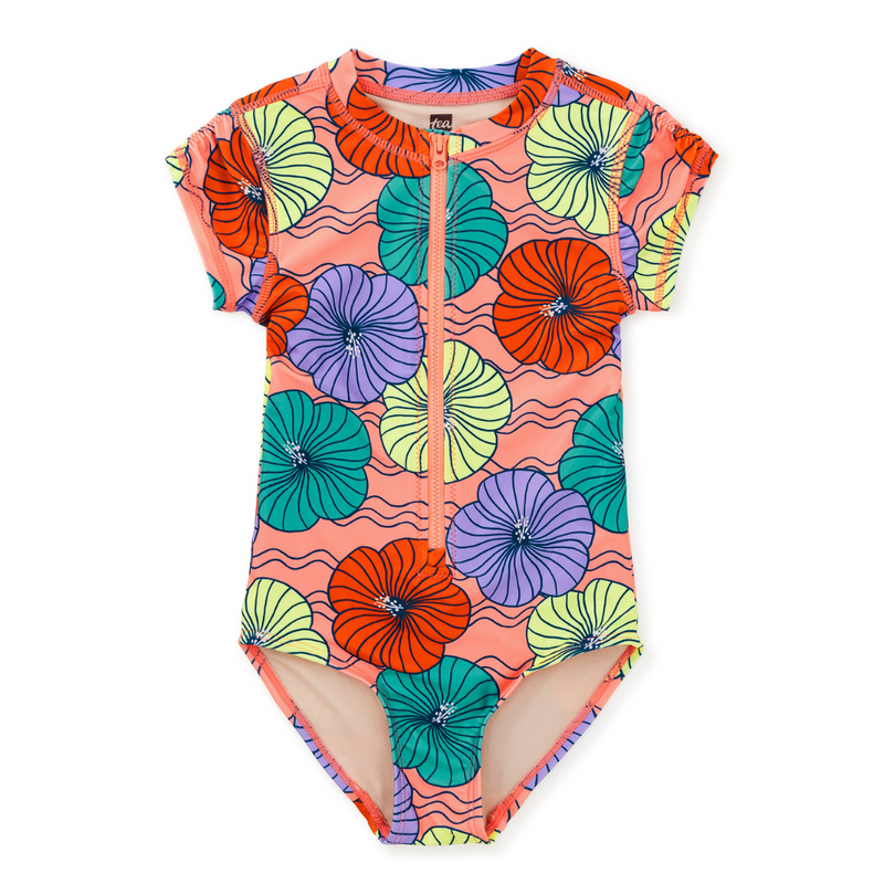 Rash Guard One-Piece Swimsuit - Leso Hibiscus by Tea Collection FINAL SALE