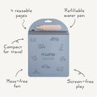 Mushie reusable water color pad with pen on a white background