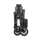 Black folding chair with wheels on a white background