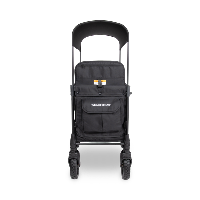 Black stroller with a visible brand logo on a white background