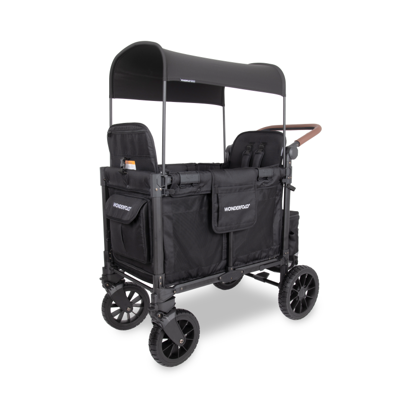 Black double stroller wagon with canopy on a white background