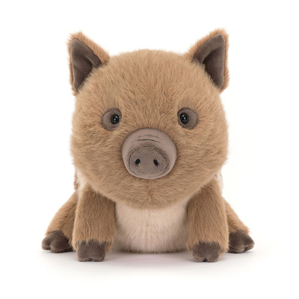 Plush toy pig on a white background