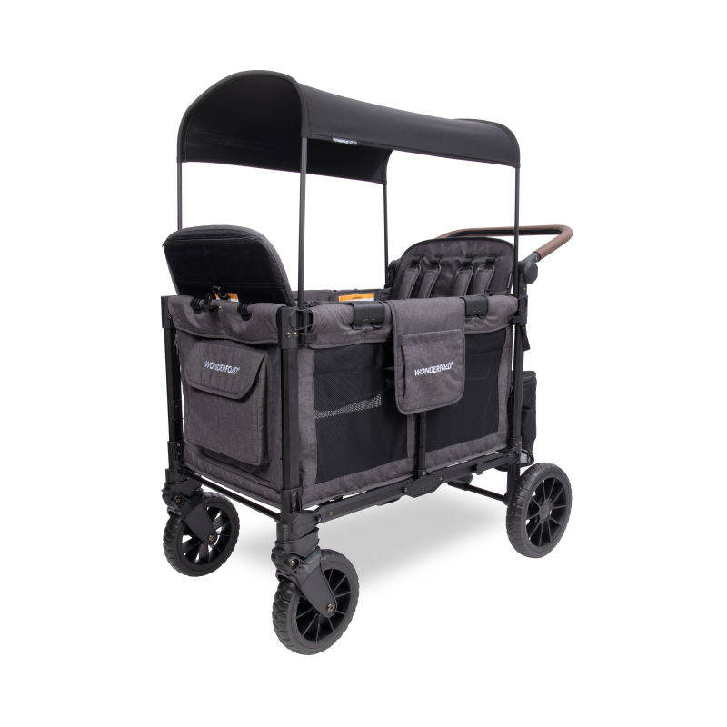Black and gray双重推车 with canopy on a white background