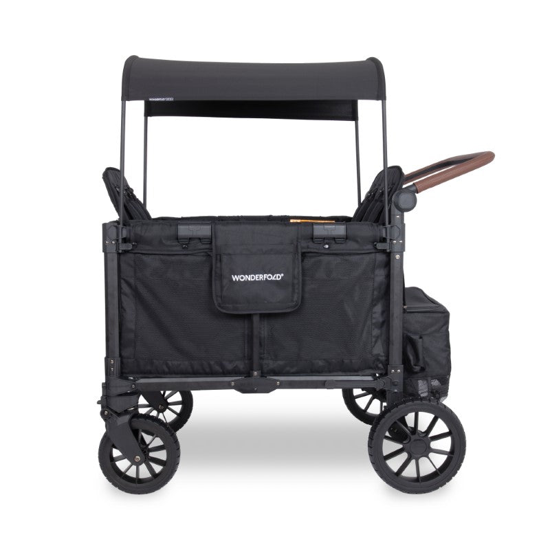 Black WonderFold stroller wagon on a white background