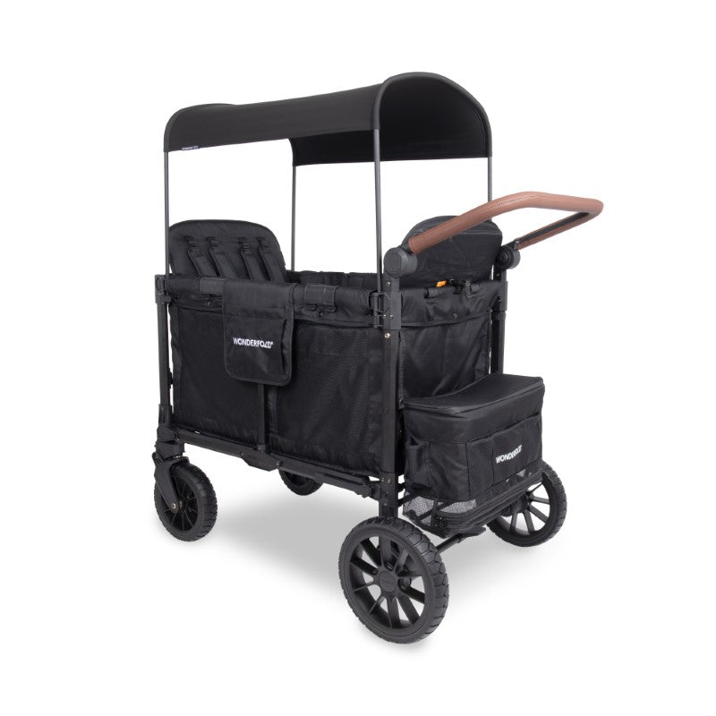 Black stroller wagon with canopy on a white background