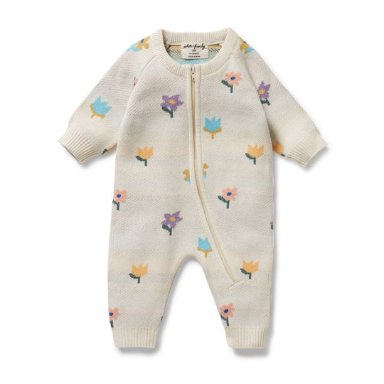 Flower Pop Organic Knitted Jacquard Growsuit by Wilson & Frenchy - FINAL SALE
