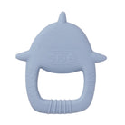 Blue dolphin-shaped teether on a white background