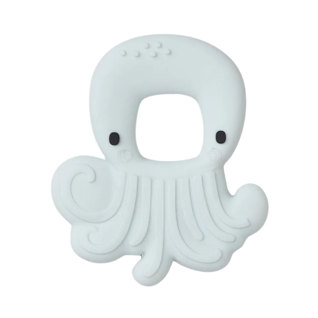 Silicone octopus-shaped teether on a white background