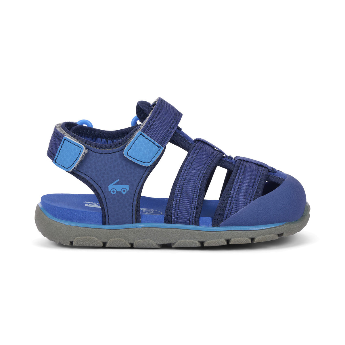 Blue sandal with gray sole on a white background