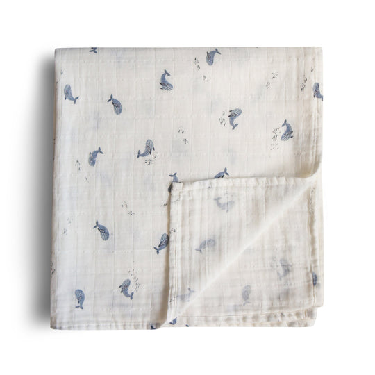 Organic Muslin Swaddle - Whales by Mushie & Co