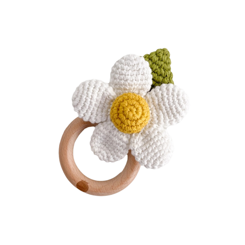 Cotton Crochet Rattle Teether - White Flower by The Blueberry Hill