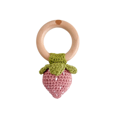 Cotton Crochet Rattle Teether - Pink Strawberry by The Blueberry Hill